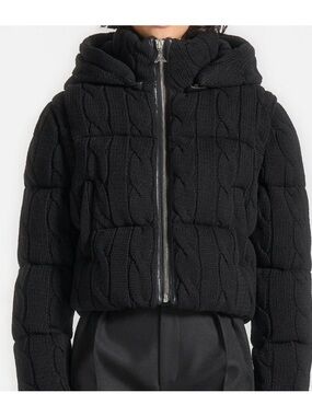 Maniere De Voir Black Cable-Knit Hooded Puffer 2 in 1